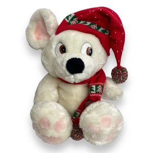 VTG 1988 Commonwealth Christmas Kris Mouse Plush White Crowleys Hat Scarf 21”